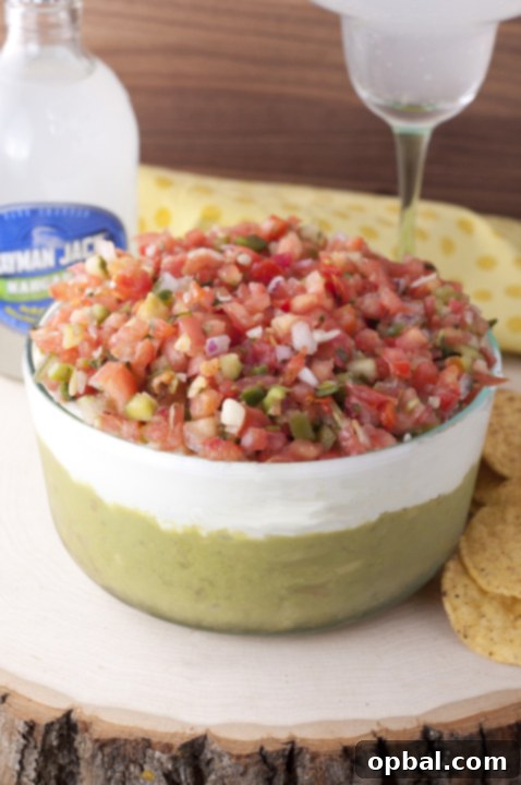 Loaded with guacamole, cheese, sour cream, and Pico de Gallo, this Triple Layer Mexican Party Dip is a fun way to enjoy your next party or picnic!!