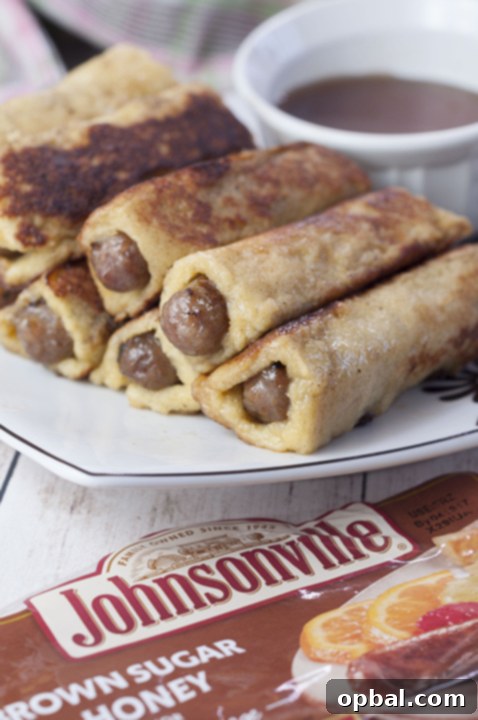 Sweet and Savory French Toast Sausage Rolls 3 This sweet and savory recipe for Mini French Toast Sausage Roll-Ups served with warm maple syrup for dunking will be the best addition to your Easter breakfast or brunch!