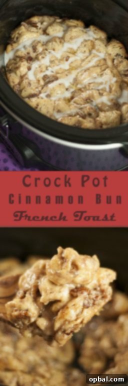 Overnight Cinnamon Bun French Toast Casserole 6 Easy Crock Pot Cinnamon Bun French Toast with a drizzle of icing. A perfect slow cooker recipe for busy holiday mornings, making breakfast effortless and delicious.