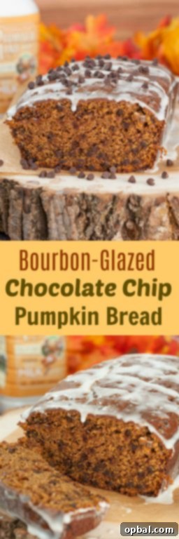 Whiskey Kissed Chocolate Chip Pumpkin Loaf 6 Bourban-Glazed Chocolate Chip Pumpkin Bread recipe where cinnamon and fall spices blend with chocolate chips and pumpkin flavors to make the most tender, moist dessert bread!