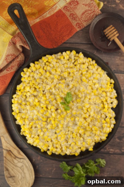 Velvety Honey Butter Skillet Corn 2 Golden Honey Butter Creamy Skillet Corn, perfectly cooked and ready to serve