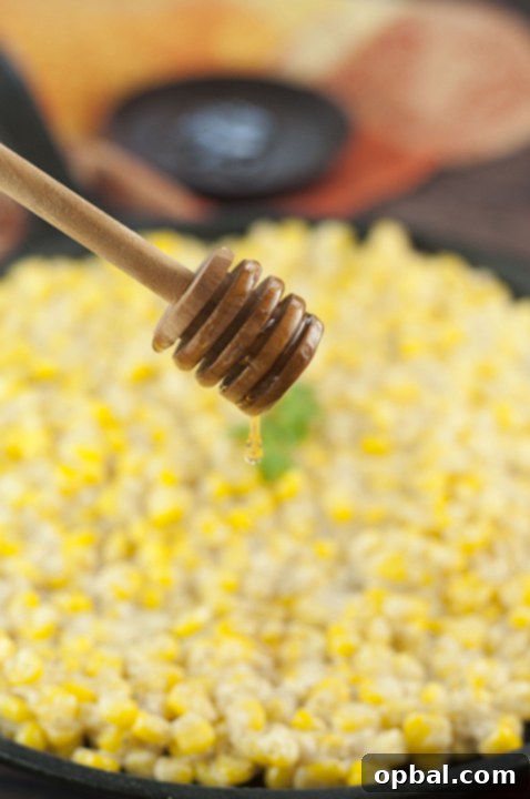 Velvety Honey Butter Skillet Corn 3 Delicious Honey Butter Creamy Skillet Corn ready for holiday gatherings like Thanksgiving and Christmas