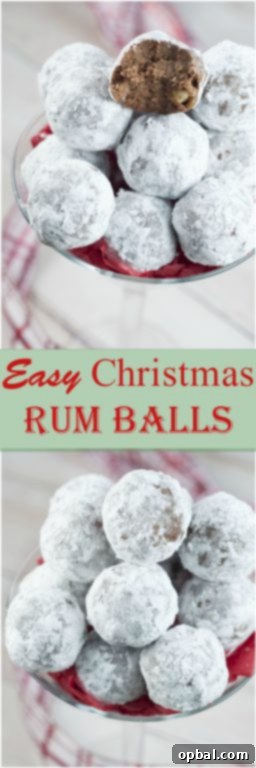 Festive No-Bake Rum Truffles 6 A close-up of a single Easy Christmas Rum Ball, perfectly coated in powdered sugar
