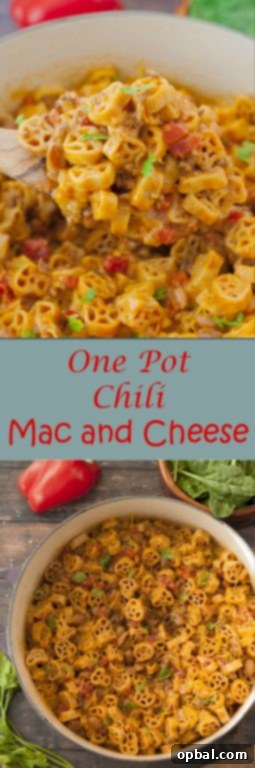 Ultimate Skillet Chili Mac 6 A large pot of creamy, rich One-Pot Chili Mac and Cheese, garnished with fresh herbs, ready to be served to a hungry family.