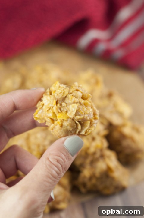 Five simple ingredients make up this No-Bake Grandma's Peanut Butter Corn Flake Clusters recipe that is perfect for Christmas or any holiday dessert! They are quite addictive!
