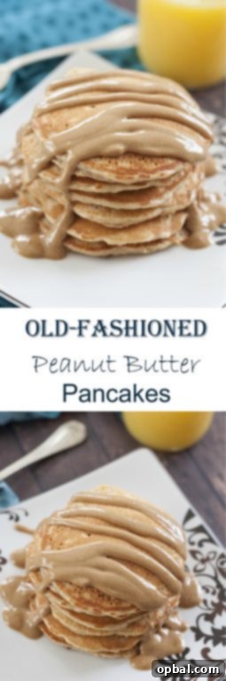 Classic Peanut Butter Pancakes and a Major Update 7 Close-up of fluffy Old-Fashioned Peanut Butter Pancakes with warm melted sauce, perfect breakfast