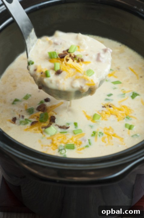 Hearty Slow Cooker Loaded Baked Potato Soup with Bacon 2 The Ultimate Crock Pot Loaded Bacon Baked Potato Soup: Perfect for cozy slow cooker dinners or game day gatherings.