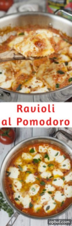 Classic Tomato Ravioli 7 This easy Ravioli al Pomodoro recipe is an easy Italian one skillet meal made with San Marzano tomatoes, fresh mozzarella cheese, and absolutely packed with flavor! This dinner is restaurant-quality!