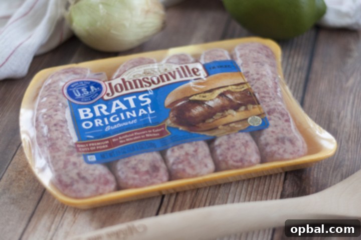 Beer Infused Brats and Zesty Mango Lime Salsa 4 Johnsonville Original Brats for grilling.