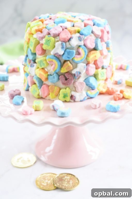 Magical Marshmallow Layer Cake 5 Close-up of Lucky Charms Layer Cake with marshmallows