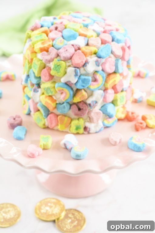 Magical Marshmallow Layer Cake 6 Easy Lucky Charms Layer Cake, a festive dessert for St. Patrick's Day or any celebration