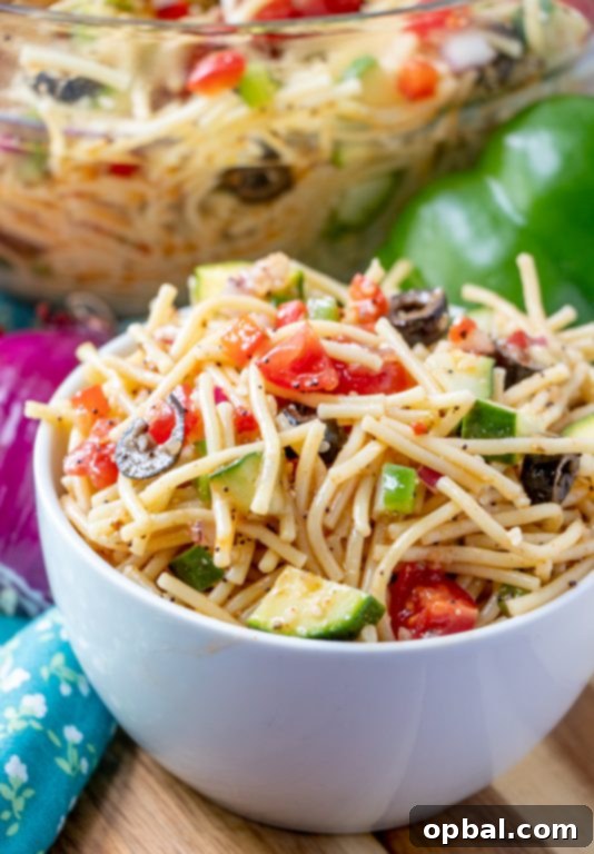 Golden State Spaghetti Medley 6 California Spaghetti Salad, a festive and easy side dish for holidays, potlucks, or picnics, tasting even better the next day.