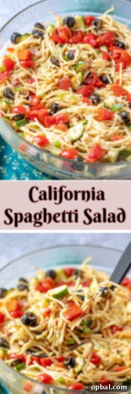 Golden State Spaghetti Medley 10 California Spaghetti Salad, a full-bodied summer salad recipe with pasta and zucchini, perfect for any potluck, picnic, or holiday gathering.
