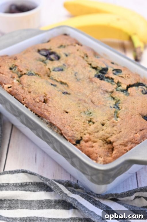 Bursting Blueberry Banana Bread 4 Deliciously moist Blueberry Banana Bread loaf, a top-rated recipe for an easy family breakfast.