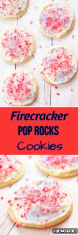 Sparkling Pop Rock Surprises 5 Frosted Firecracker Pop Rocks Cookies are such a fun, festive dessert for kids to make for the 4th of July!