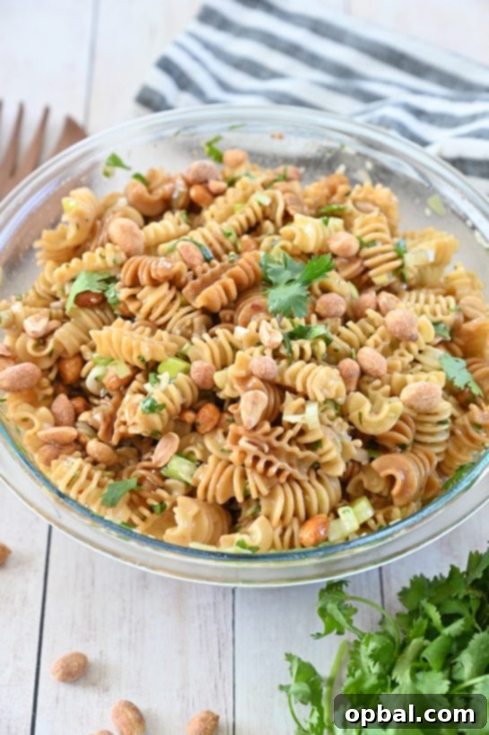 Delicious Sesame Pasta Salad with fresh cilantro and green onions, perfect for summer meals