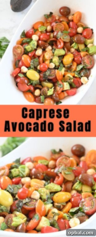 Creamy Caprese Avocado Medley 5 Caprese Avocado Salad in a serving bowl, perfect for dinner or a side dish