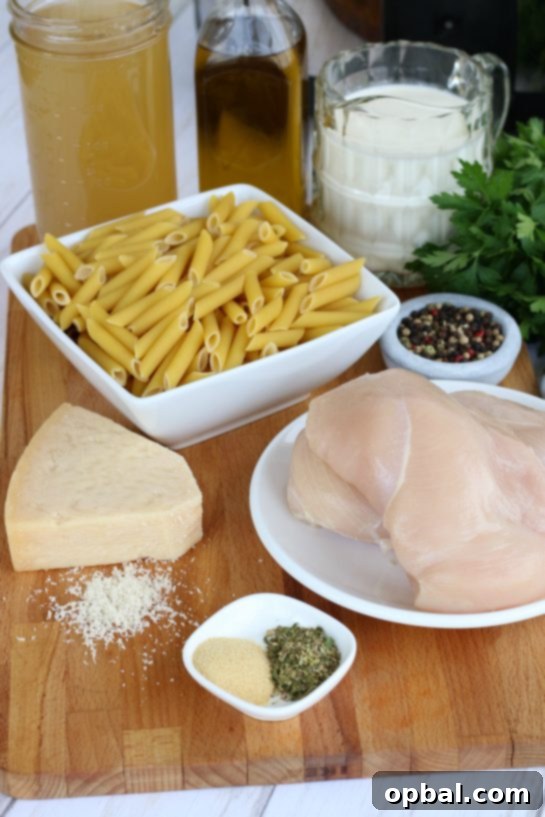 Slow Cooker Creamy Chicken Alfredo 4 Ingredients for chicken alfredo with pasta, can be made in a slow cooker or on the stove-top.