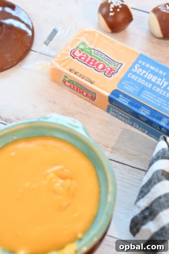 Tangy Hard Cider Cheddar Fondue 5 Cabot Seriously Sharp yellow Cheddar cheese, the key ingredient for this delightful fondue dip.