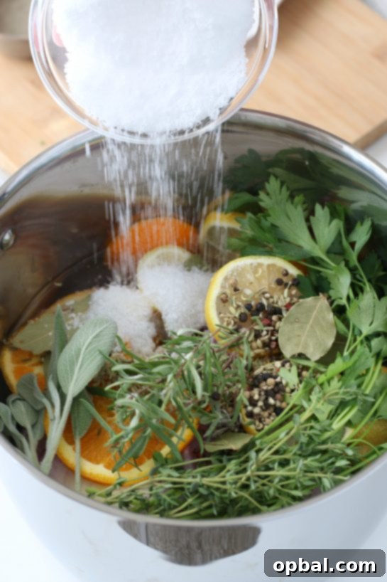 The Ultimate Guide to Brining a Juicy Turkey 5 Kosher salt, a fundamental ingredient for any effective turkey brine recipe, is shown prominently.