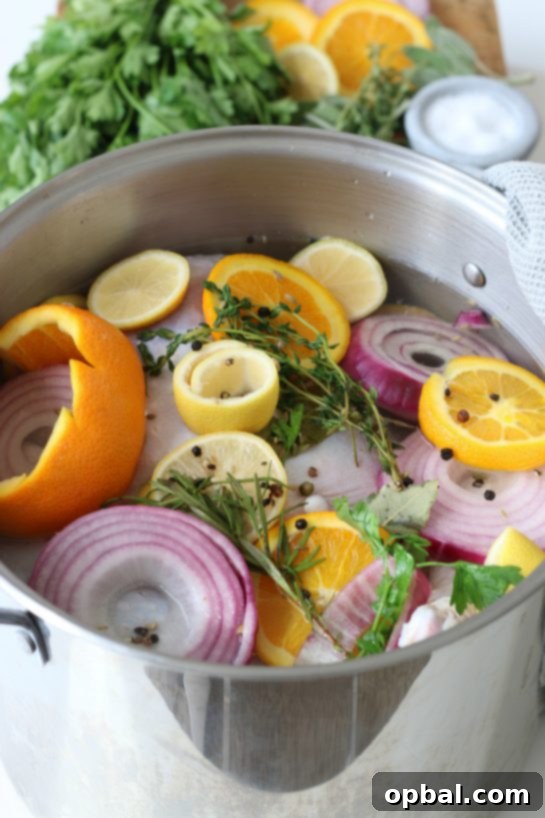 The Ultimate Guide to Brining a Juicy Turkey 8 A large pot, suitable for containing a whole turkey and its brine, is shown from a top-down perspective.