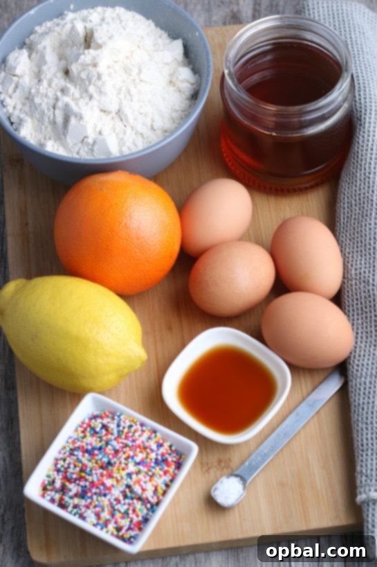 Golden Struffoli: Italian Honey Delights 4 All the ingredients needed for making struffoli recipe before we begin the process.