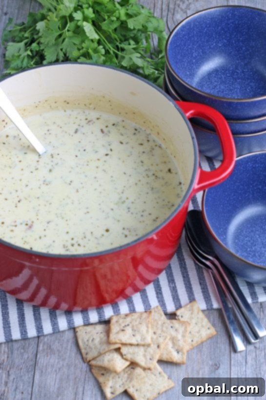 New England's Hearty Clam Bliss 3 A look at the finished pot full of homemade clam chowder soup.
