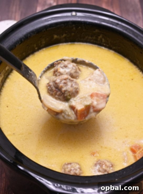 Crock Pot Slow Cooker Cheesy Meatball Soup an easy weeknight family dinner recipe everyone will love. It is a soup recipe that is delicious on a cold winter day!