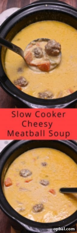 Slow Cooker Cheesy Meatball Soup an easy weeknight family dinner recipe everyone will love. It is a thick soup recipe that is delicious on a cold winter or fall day!