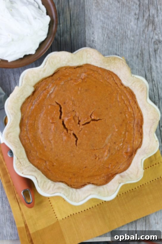 Velvet Sweet Potato Pie 2 A top down view of the finished whole sweet potato pie ready to be served to your friends and family.