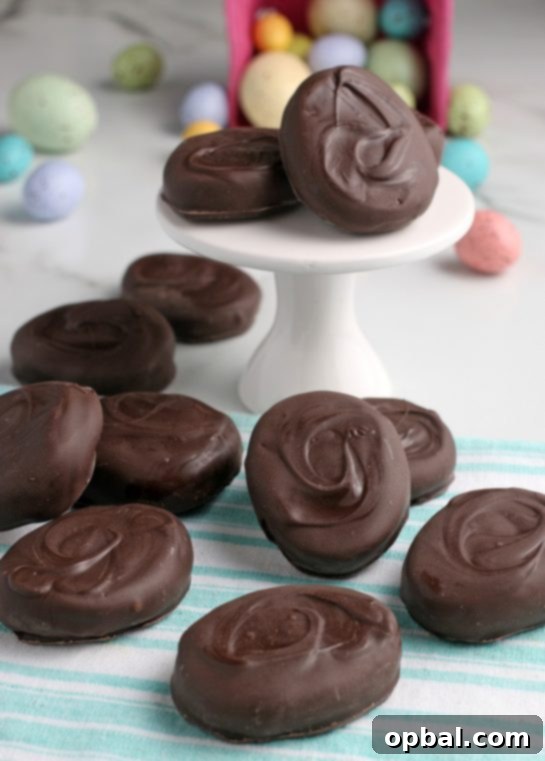 Decadent Chocolate Peanut Butter Eggs 12 A full layout of the finished chocolate peanut butter eggs, perfectly coated and arranged, eagerly awaiting to be savored for Easter festivities.