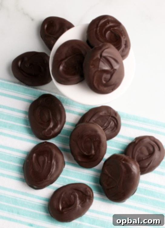 Decadent Chocolate Peanut Butter Eggs 15 Another enticing overhead perspective of these delectable chocolate peanut butter eggs, perfectly coated and ready to be savored.
