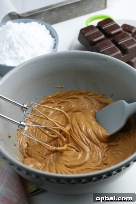 Decadent Chocolate Peanut Butter Eggs 6 With the wet ingredients perfectly smooth and creamy, the next step involves gradually incorporating the dry ingredients into the mixture.