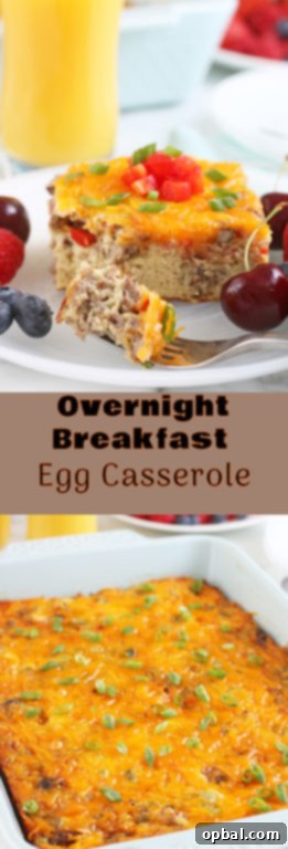 Savory Sleep-In Breakfast Bake 14 This delicious breakfast egg casserole is made in advance, specifically overnight. My overnight egg casserole is made with egg and sausage and your choice of vegetables and seasonings. I’ll show you how to quickly and easily make a hot breakfast that the whole family will enjoy.