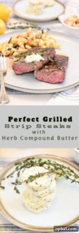 Fire-Kissed Strip Steak with Melting Herb Butter 9 A delicious grilled strip steak topped with melting herb compound butter, showcasing a gourmet dinner recipe for home.