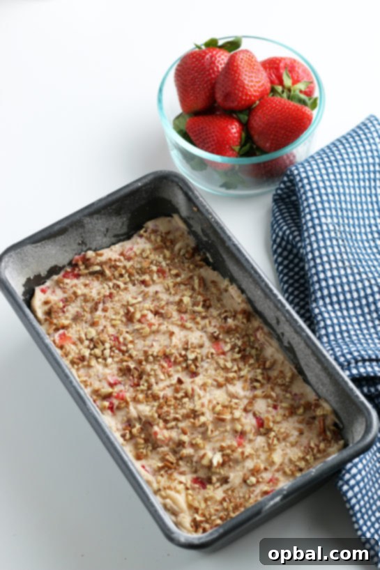 Luscious Strawberry Cream Bread 13 Strawberry bread batter in a loaf pan, ready for the oven.