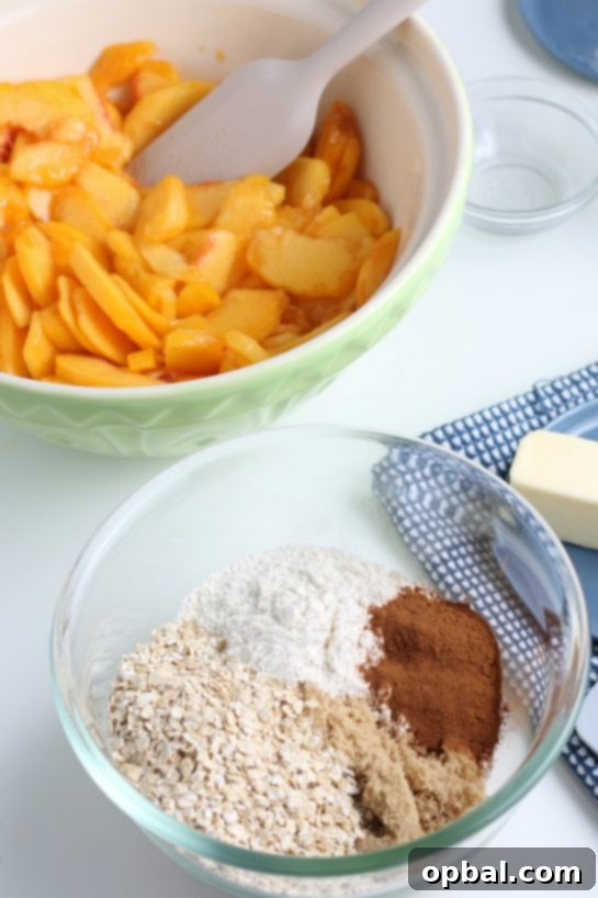 Sun-Kissed Peach Crumble 9 Mixing dry ingredients in a bowl, a crucial step for preparing the flavorful crumb topping for fresh peach crisp