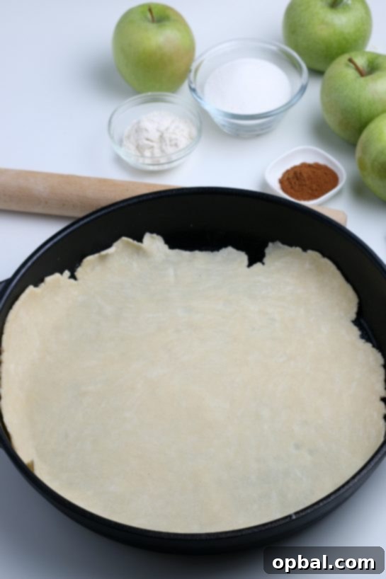Rustic Apple Tart 12 Placing the rolled-out pie crust dough carefully into a baking pan, ready for the apple filling.