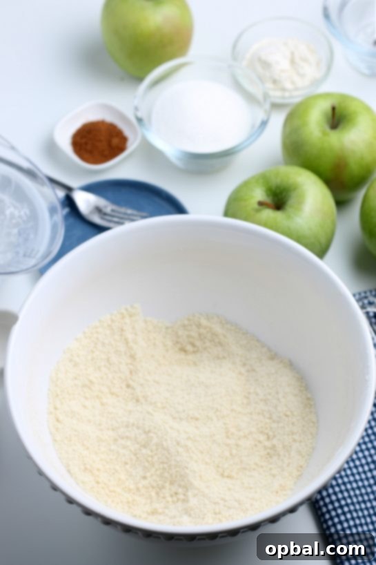 Rustic Apple Tart 7 Mixing together flour, sugar, and salt for the apple crostata crust in a medium bowl.
