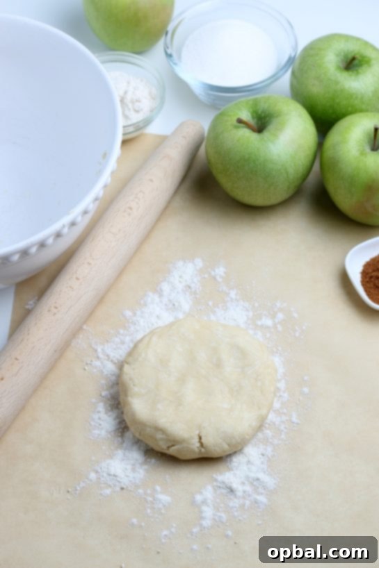 Rustic Apple Tart 10 Dough for the apple crostata crust, freshly prepared and ready to be rolled out onto a floured surface.