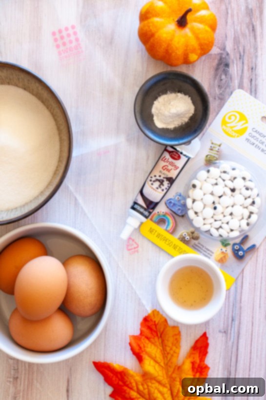 Spook-tacular Meringue Bites 4 Essential ingredients laid out for making Halloween Boo Meringues.