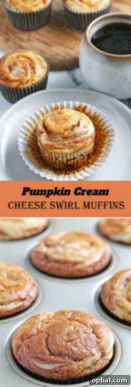Spiced Pumpkin Cream Cheese Swirl Muffins 19 A stack of beautifully baked Pumpkin Cream Cheese Swirl Muffins, showcasing their perfect dome tops and creamy swirls.