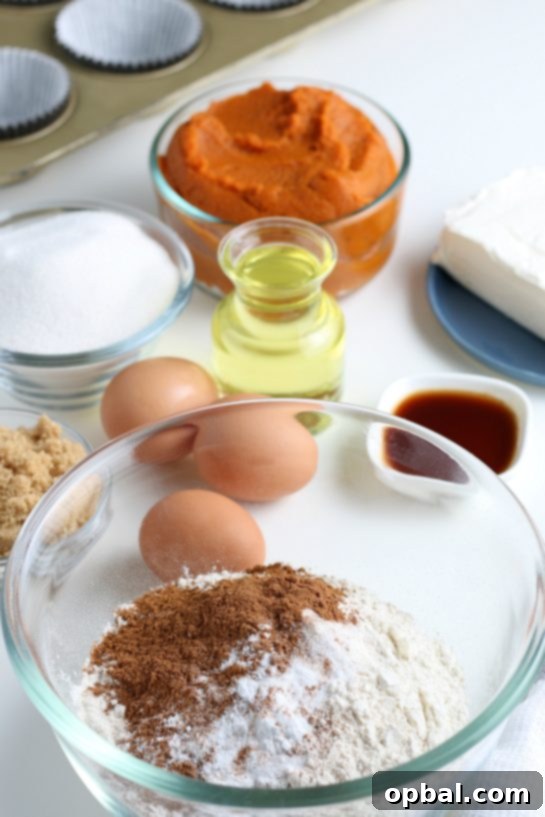 Spiced Pumpkin Cream Cheese Swirl Muffins 5 Adding dry ingredients like flour, spices, and leavening agents to a mixing bowl for pumpkin muffins.