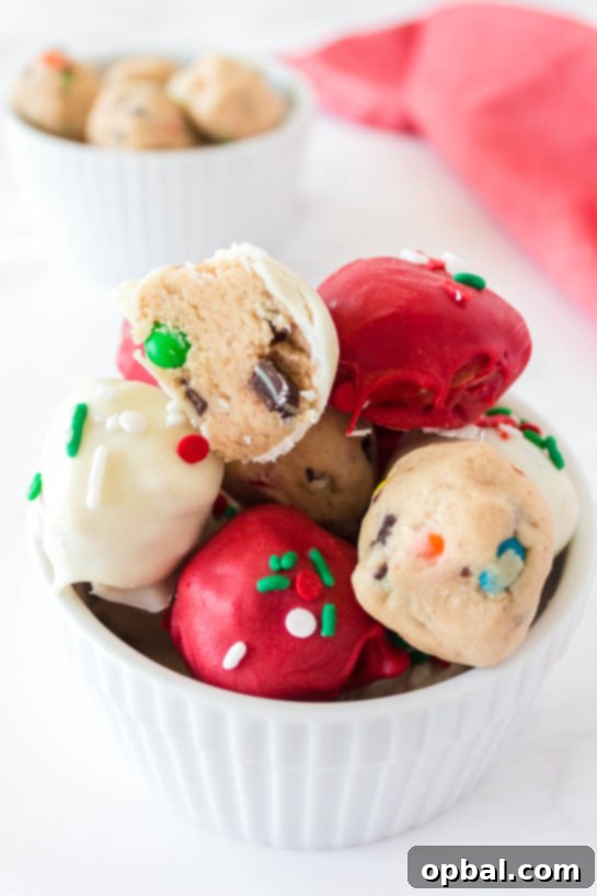 Delicious Edible Cookie Dough Bombs on a festive plate, perfect for Christmas dessert trays