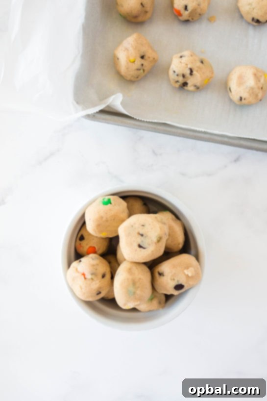 Decadent Dough Bites 14 Frozen cookie dough balls, perfectly chilled and ready for dipping in white chocolate