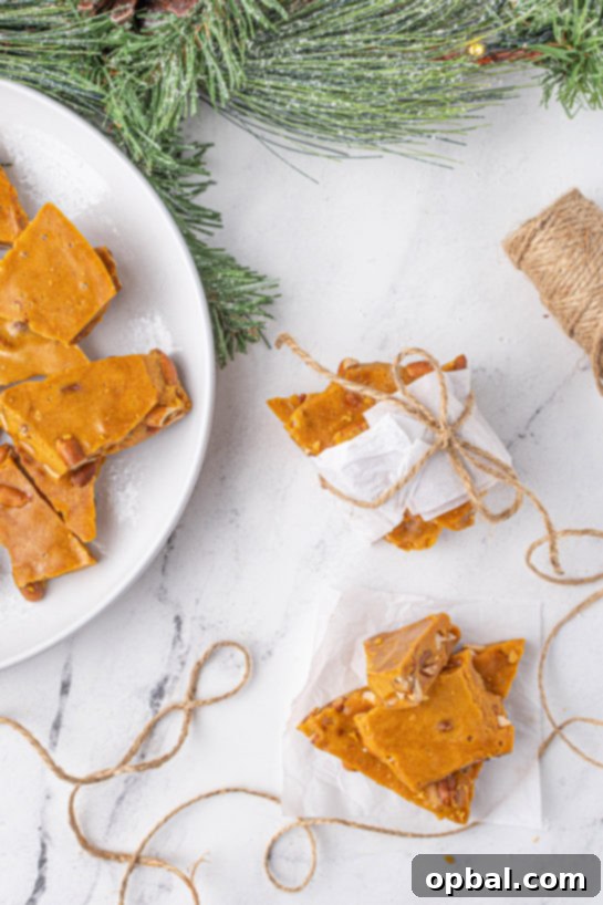 Quick Microwave Peanut Brittle 17 Overhead shot of the wrapped and finished Microwave Peanut Brittle recipe