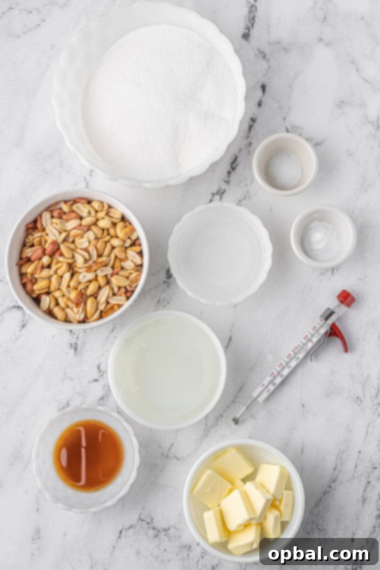 Quick Microwave Peanut Brittle 5 Ingredients needed to make the Microwave Peanut Brittle recipe