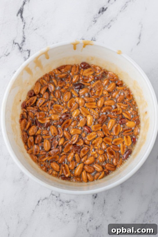 Quick Microwave Peanut Brittle 9 Melting together the ingredients needed to make the Microwave Peanut Brittle recipe