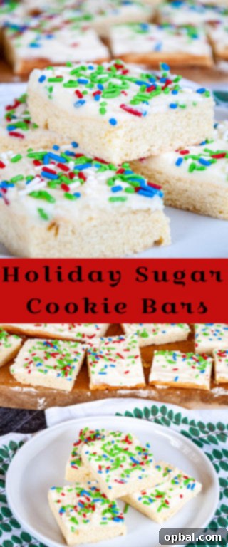Sparkling Holiday Sugar Cookie Bars 11 This Holiday Sugar Cookie Bars recipe is the easiest way to make sugar cookies! No rolling or chilling and they are topped off with a sweet, creamy frosting!
