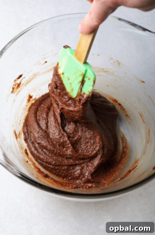 Mixing the wet and dry ingredients for the chocolate hazelnut crinkle cookies recipe